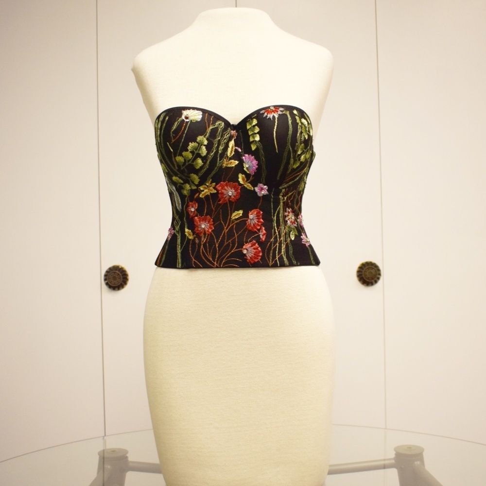 Love J: Black Floral Beaded Bustier Top